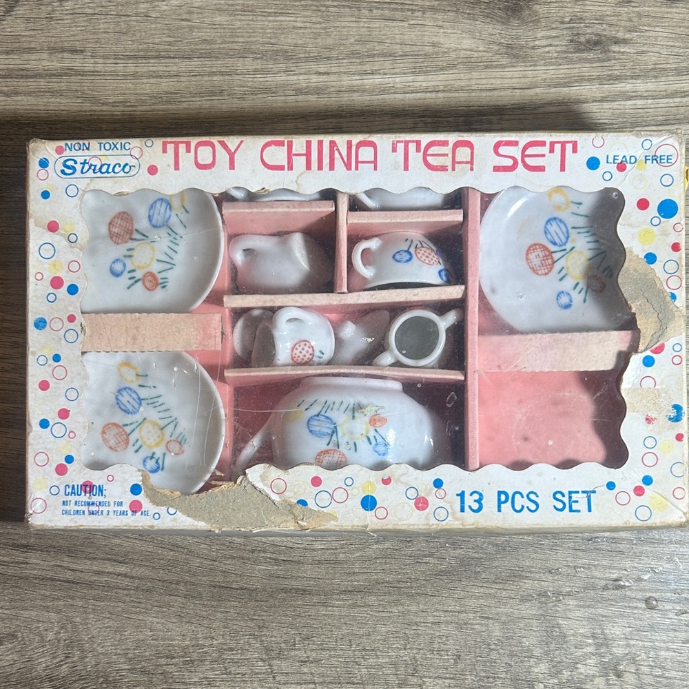 Trac Toy China Tea Set - White with Colorful Floral Accents